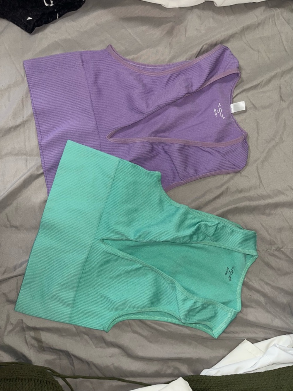 Out from Under Lavender & Mint Ribbed V-Neck Crop Tops